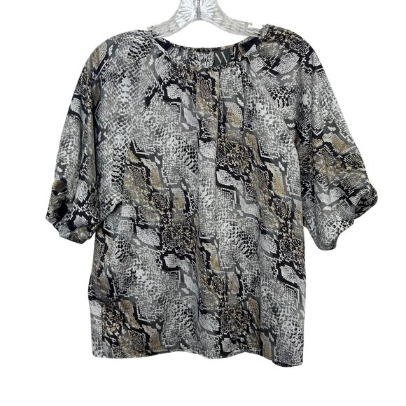 Worthington Snake Print Blouse Shirt Womens PM Medium New Petite Gray Black - Picture 1 of 9